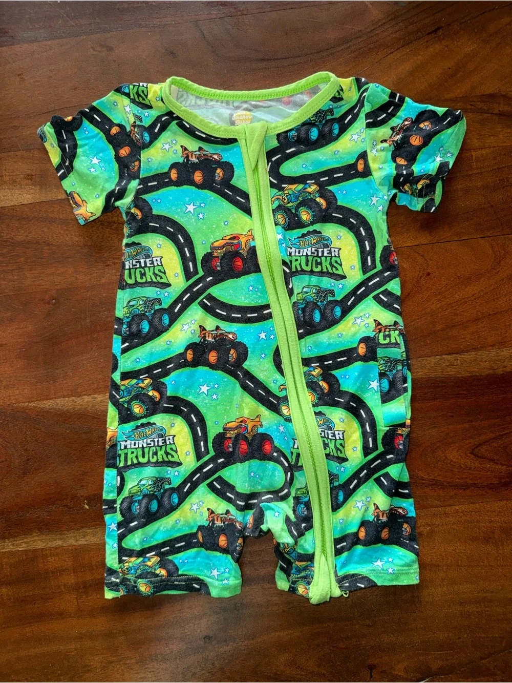 Six Southern Babes Baby Romper with‎ Monster Truck Print medically adaptable